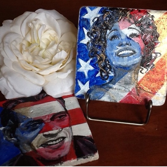 Whitney Houston hand painted marble tile - Picture 4 of 5